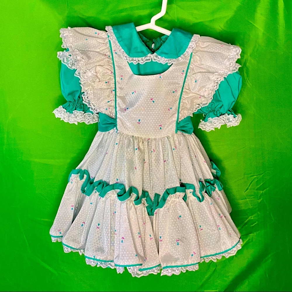 Blue green and white dress